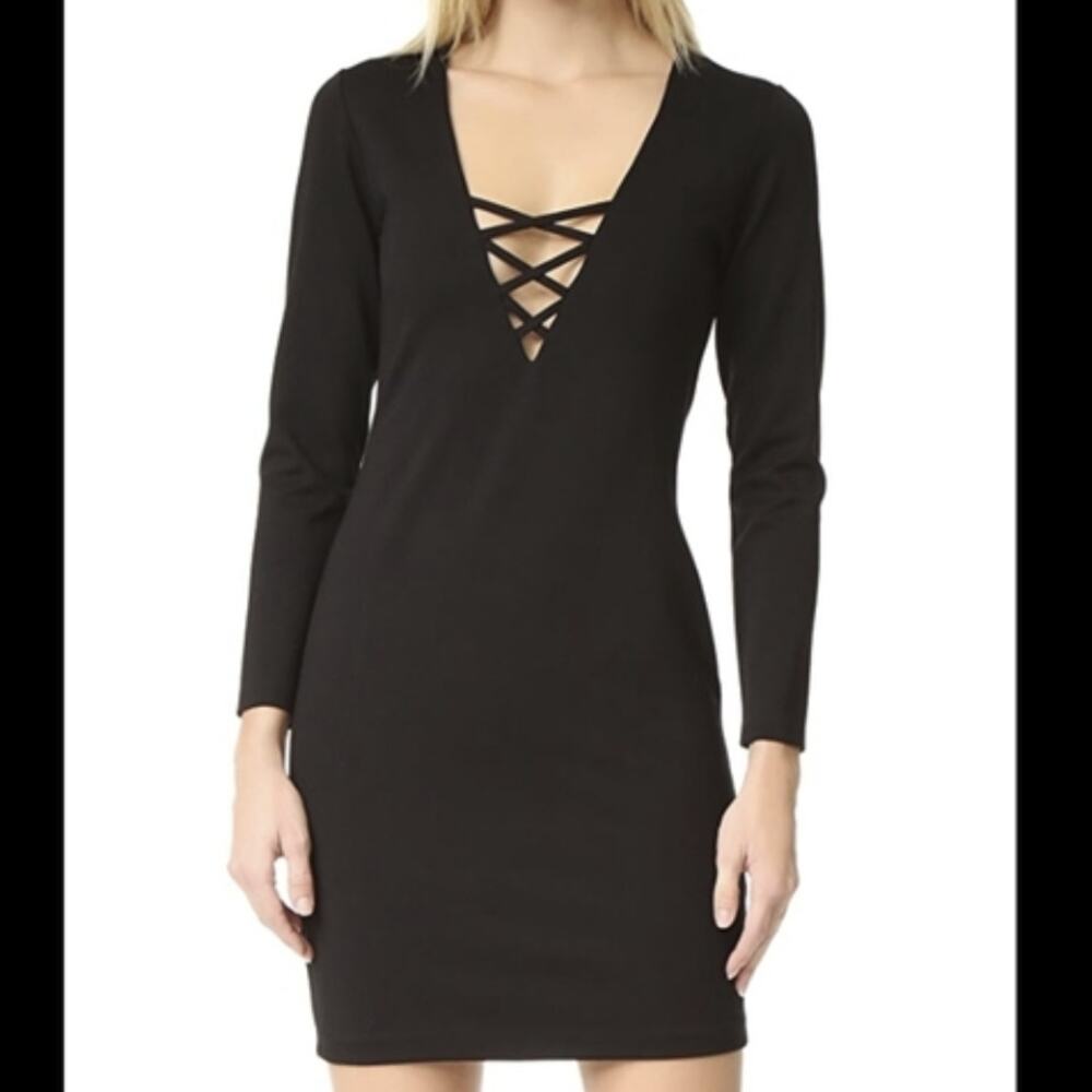 Revolve Amanda Uprichard Black Deep Lattice V Long Sleeve Mini Dress Medium